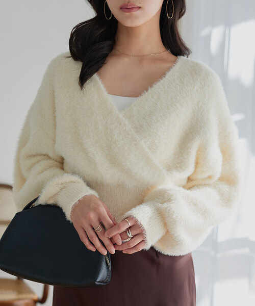 KOBE LETTUCE（コウベレタス）の「フェザーカシュクールニット（ニット/セーター・レディース・アイボリー/モカ/ピンク・M）」の12枚目の写真