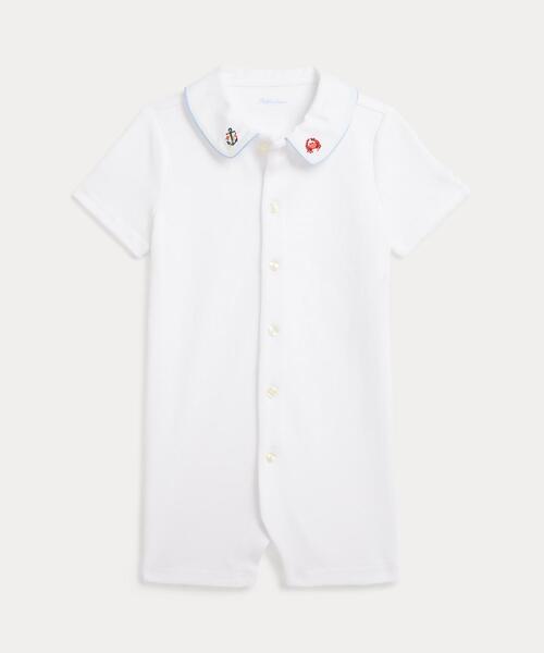 POLO RALPH LAUREN CHILDRENSWEAR(ポロ ラルフ ローレン チルドレンズウェア)の「エンブロイダリーカラー コットン ショートオール(ロンパース・キッズ・ホワイト・12M/9M)」の1枚目の写真