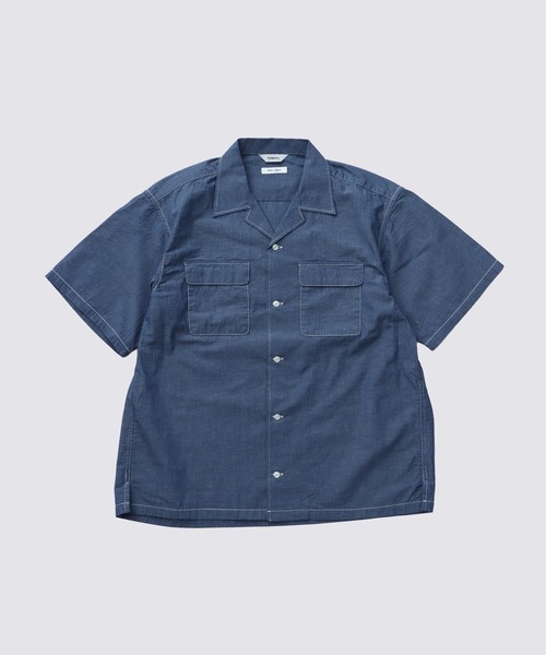 FIDELITY（フィデリティ）の「LINEN BLEND CHAMBRAY SHIRT / 半袖シャンブレシャツ（シャツ/ブラウス・メンズ・ネイビー/ブラック・MEDIUM/LARGE）」の2枚目の写真