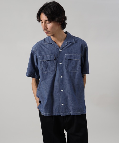FIDELITY（フィデリティ）の「LINEN BLEND CHAMBRAY SHIRT / 半袖シャンブレシャツ（シャツ/ブラウス・メンズ・ネイビー/ブラック・MEDIUM/LARGE）」の10枚目の写真