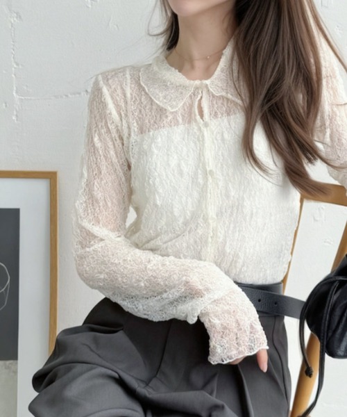 Ada.(エイダ)の「クラシカル レース シアー シャツ(シャツ/ブラウス・レディース・ブラック/グレイッシュベージュ/オフホワイト・FREE)」の7枚目の写真