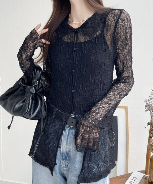 Ada.(エイダ)の「クラシカル レース シアー シャツ(シャツ/ブラウス・レディース・ブラック/グレイッシュベージュ/オフホワイト・FREE)」の12枚目の写真
