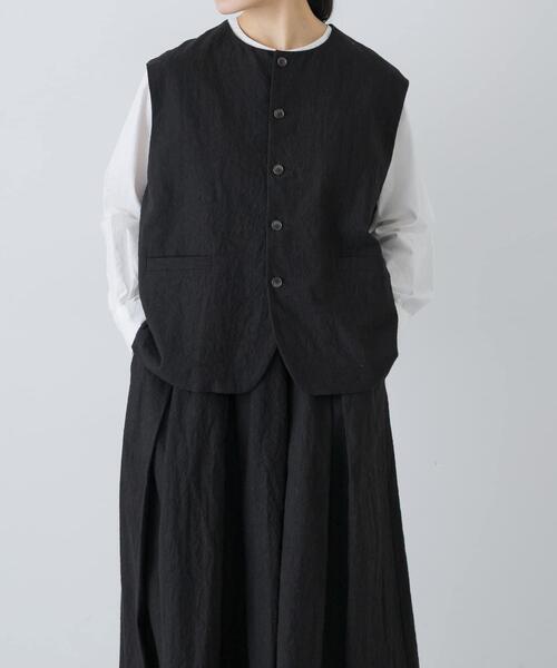 かぐれ（カグレ）の「リネンコットンワイドベスト（ベスト・レディース・チャコールグレー/ブラック・FREE）」の2枚目の写真