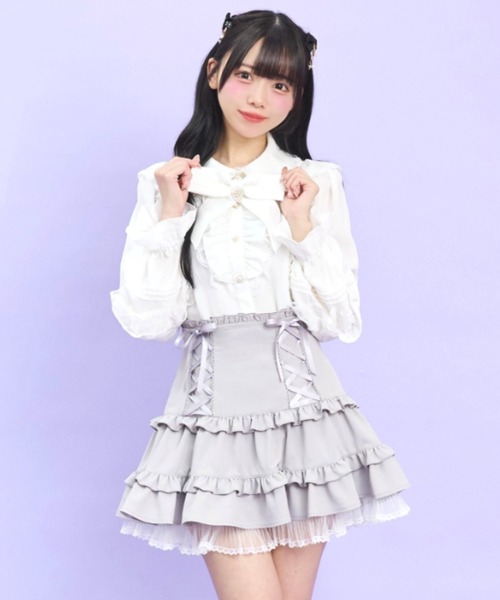 Secret Honey（シークレットハニー）の「レースアップティアードスカパン（スカート・レディース・グレー/ブラック・MEDIUM）」の4枚目の写真