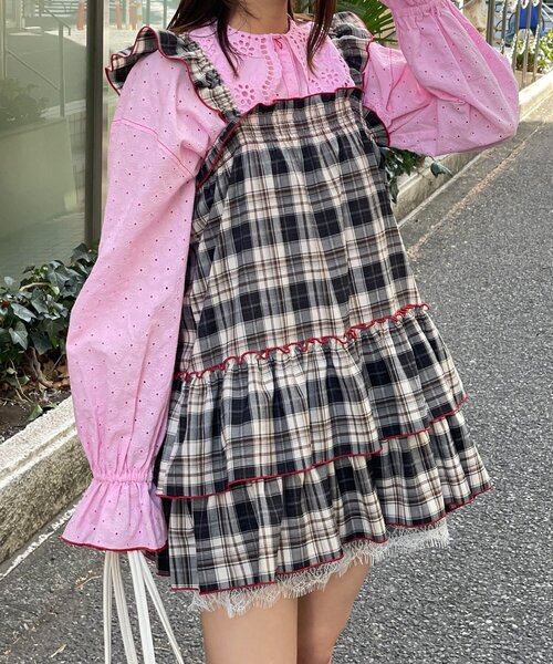 HELLO.SANFRANCISCO（ハローサンフランシスコ）の「【HELLO.SANFRANCISCO/ハローサンフランシスコ】チェックチュニックワンピ（チュニック・レディース・ピンク/サックスブルー/ブラック・ONE SIZE）」の4枚目の写真