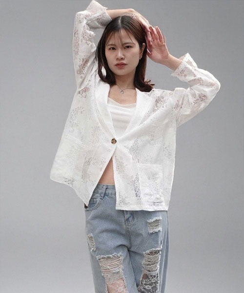 CORNERS（コーナーズ）の「レーステーラージャケット（テーラードジャケット・レディース・オフホワイト/ブラック・M）」の2枚目の写真