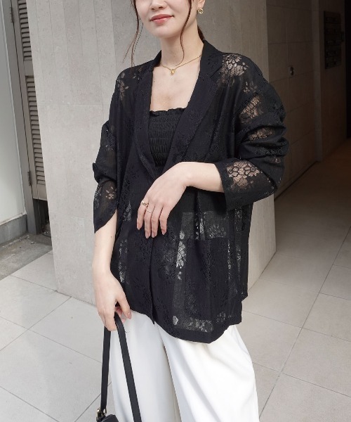 CORNERS（コーナーズ）の「レーステーラージャケット（テーラードジャケット・レディース・オフホワイト/ブラック・M）」の3枚目の写真