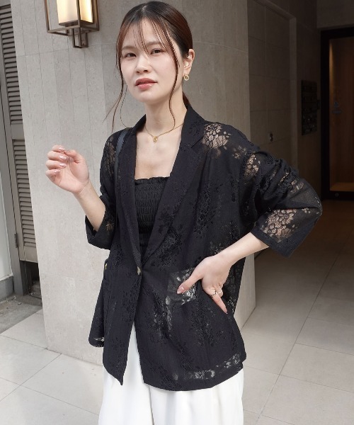 CORNERS（コーナーズ）の「レーステーラージャケット（テーラードジャケット・レディース・オフホワイト/ブラック・M）」の5枚目の写真