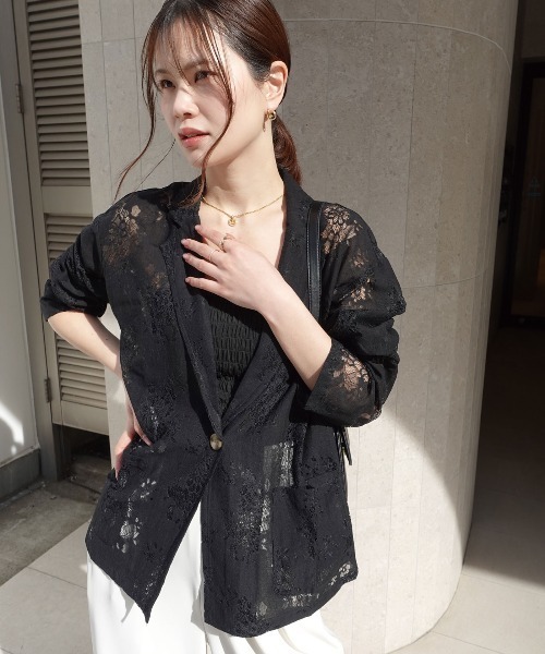 CORNERS（コーナーズ）の「レーステーラージャケット（テーラードジャケット・レディース・オフホワイト/ブラック・M）」の6枚目の写真