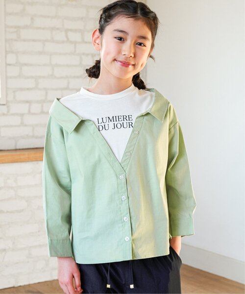 ikka(イッカ)の「【親子コーデ】ロゴTドッキングブラウス(120~160cm)(シャツ/ブラウス・キッズ・グリーン/ブルー・150/140/130/120/160)」の1枚目の写真
