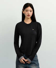 ボタンスリットレイヤードロングスリーブTシャツ_ブラック&チャコール