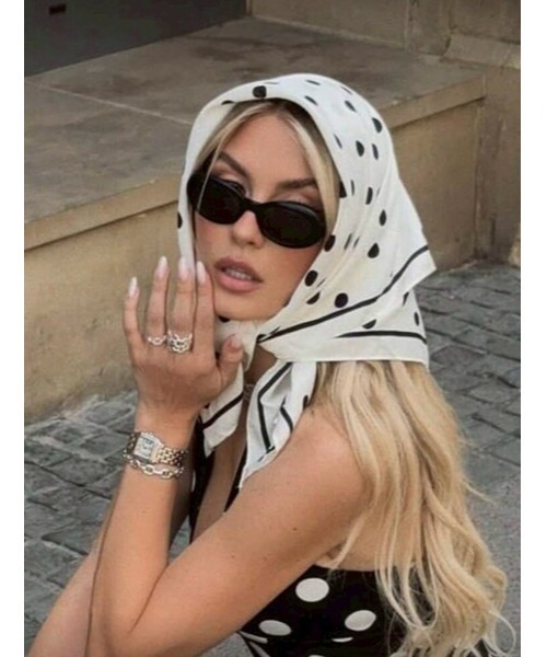 ARTIFICIAL SWEETENER（アーティフィシャル　スウィートナー）の「【 ARTIFICIAL SWEETENER 】シルクタッチ ドット柄 スカーフ（バンダナ/スカーフ・メンズ・ブラック系3/ブラック系1/ネイビー/ホワイト系1/ブラック系2/ホワイト系2/ブラウン・FREE）」の15枚目の写真