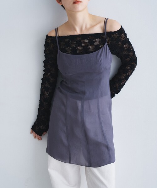 CODE A（コードエー）の「georgette cami（タンクトップ・レディース・ホワイト/チャコールグレー・00）」の2枚目の写真