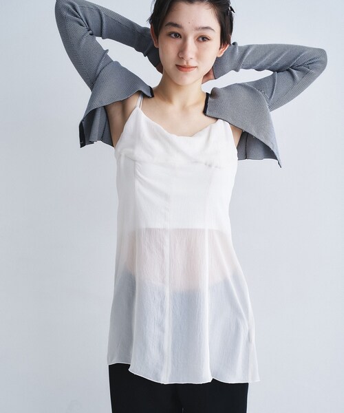 CODE A（コードエー）の「georgette cami（タンクトップ・レディース・ホワイト/チャコールグレー・00）」の3枚目の写真