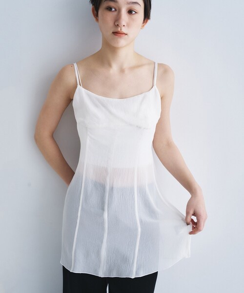 CODE A（コードエー）の「georgette cami（タンクトップ・レディース・ホワイト/チャコールグレー・00）」の6枚目の写真
