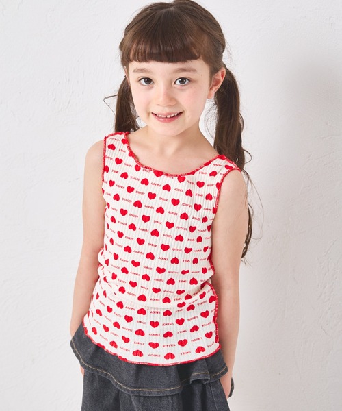 pairmanon（ペアマノン）の「【リブコットン100】ガールズ 配色メロー 総柄タンクトップ（タンクトップ・キッズ・ホワイト系その他/レッド系その他/ブラック系その他・100/90/110/140/150/130/120）」の3枚目の写真