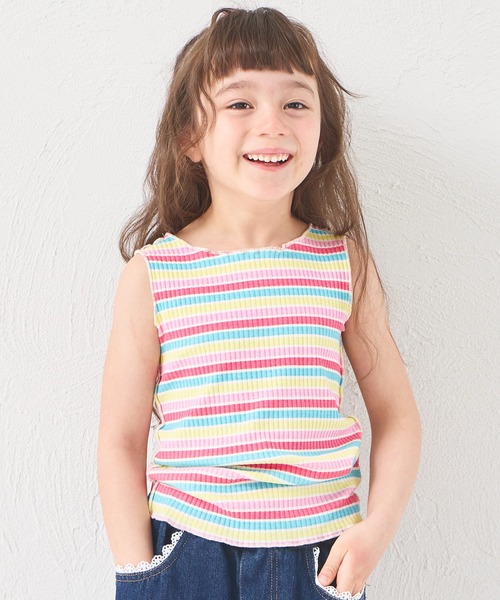 pairmanon（ペアマノン）の「【リブコットン100】ガールズ 配色メロー 総柄タンクトップ（タンクトップ・キッズ・ホワイト系その他/レッド系その他/ブラック系その他・100/90/110/140/150/130/120）」の4枚目の写真