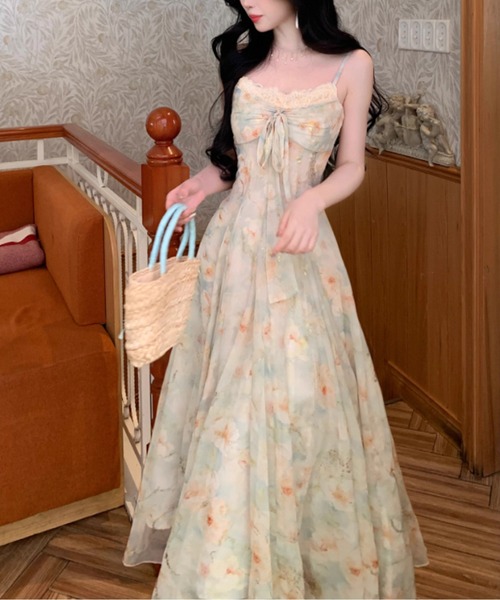 LUCPY(ラクピー)の「シアーフラワープリントキャミロングワンピース(ワンピース・レディース・グリーン・LARGE/MEDIUM/SMALL/X-SMALL)」の3枚目の写真