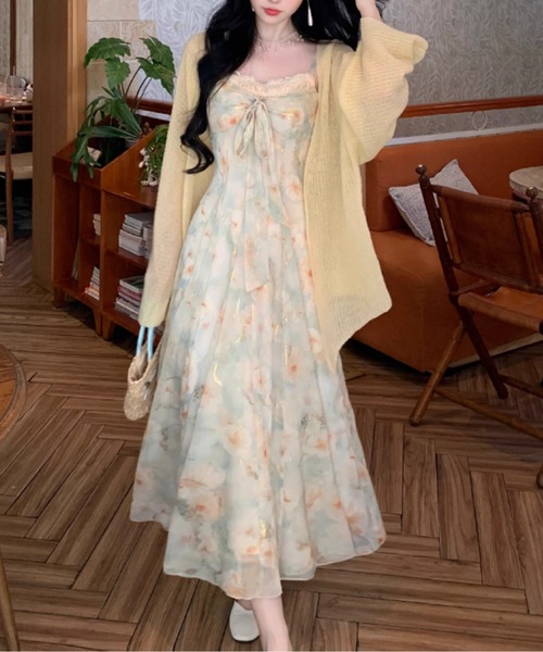 LUCPY(ラクピー)の「シアーフラワープリントキャミロングワンピース(ワンピース・レディース・グリーン・LARGE/MEDIUM/SMALL/X-SMALL)」の4枚目の写真