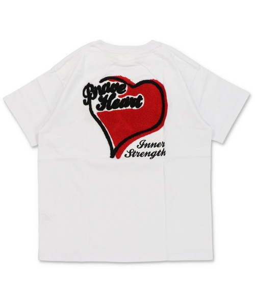 SPINNS(スピンズ)の「ハートバックプリント半袖Tシャツ/サガラ刺繍ロゴ /ワンポイント(Tシャツ/カットソー・メンズ・ホワイト/ブラック/ネイビー/ウッドランド・ONESIZE)」の6枚目の写真