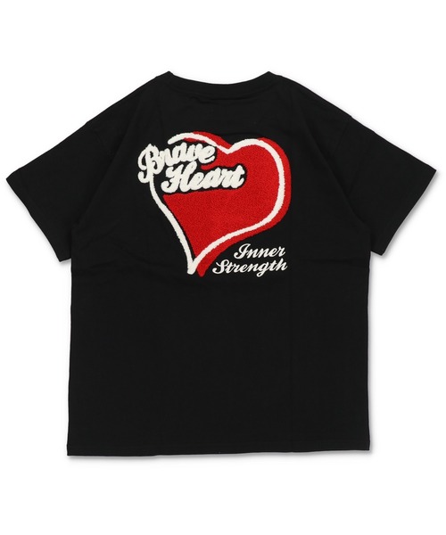SPINNS(スピンズ)の「ハートバックプリント半袖Tシャツ/サガラ刺繍ロゴ /ワンポイント(Tシャツ/カットソー・メンズ・ホワイト/ブラック/ネイビー/ウッドランド・ONESIZE)」の11枚目の写真