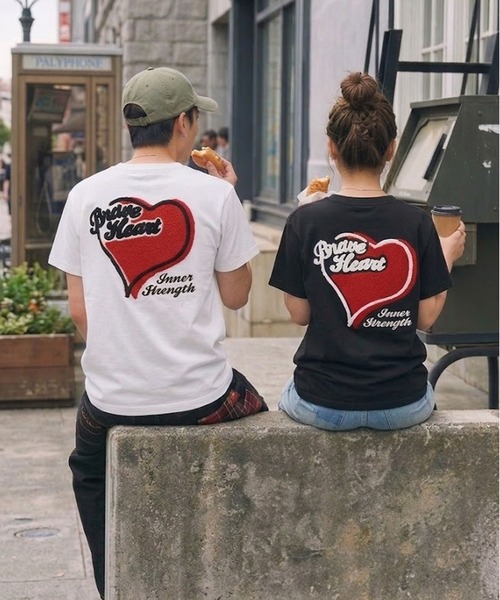 セール】ハートバックプリント半袖Tシャツ/サガラ刺繍ロゴ /ワン