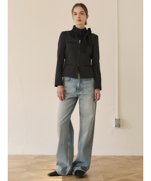 LETQSTUDIO（レチケットスタジオ）の「スコップネックツイードジャケット、ブラック（その他アウター）」