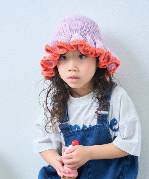 CIAOPANIC TYPY（チャオパニックティピー）の「【KIDS】クロシェ編みフリルハット（ハット・キッズ・バイオレット/ブラック・ONE SIZE）」の5枚目の写真
