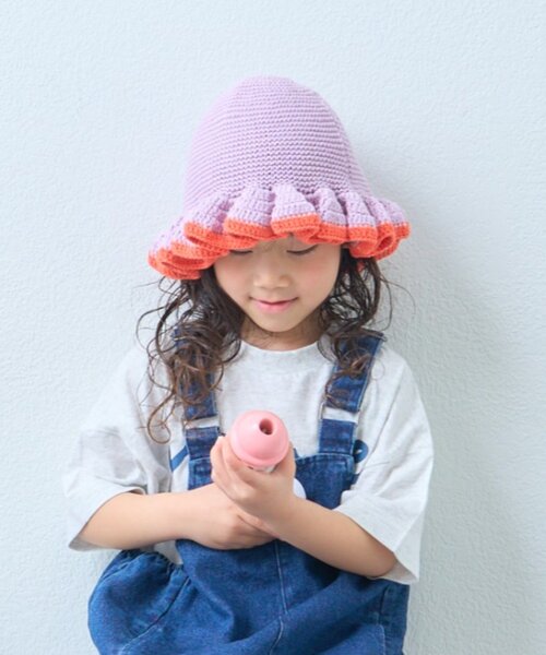 CIAOPANIC TYPY（チャオパニックティピー）の「【KIDS】クロシェ編みフリルハット（ハット・キッズ・バイオレット/ブラック・ONE SIZE）」の6枚目の写真