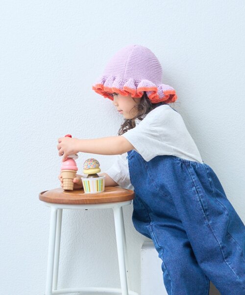 CIAOPANIC TYPY（チャオパニックティピー）の「【KIDS】クロシェ編みフリルハット（ハット・キッズ・バイオレット/ブラック・ONE SIZE）」の7枚目の写真