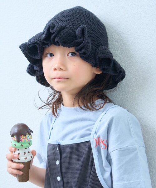 CIAOPANIC TYPY（チャオパニックティピー）の「【KIDS】クロシェ編みフリルハット（ハット・キッズ・バイオレット/ブラック・ONE SIZE）」の8枚目の写真