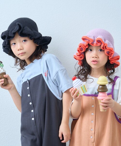 CIAOPANIC TYPY（チャオパニックティピー）の「【KIDS】クロシェ編みフリルハット（ハット・キッズ・バイオレット/ブラック・ONE SIZE）」の9枚目の写真