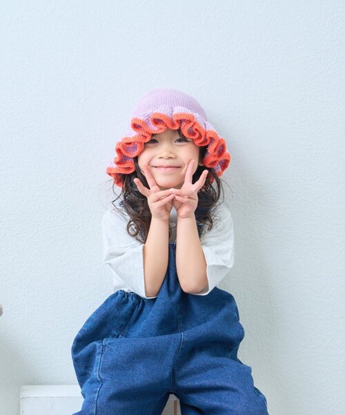 CIAOPANIC TYPY（チャオパニックティピー）の「【KIDS】クロシェ編みフリルハット（ハット・キッズ・バイオレット/ブラック・ONE SIZE）」の10枚目の写真