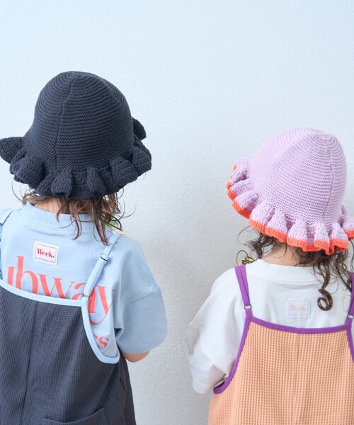 CIAOPANIC TYPY（チャオパニックティピー）の「【KIDS】クロシェ編みフリルハット（ハット・キッズ・バイオレット/ブラック・ONE SIZE）」の11枚目の写真