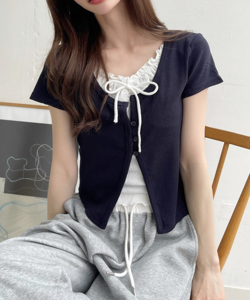 Ada.(エイダ)の「レイヤードデザイン フロントボタン付き カットソー(Tシャツ/カットソー・レディース・ホワイト/ネイビー/グレー/ブルー・FREE)」の19枚目の写真