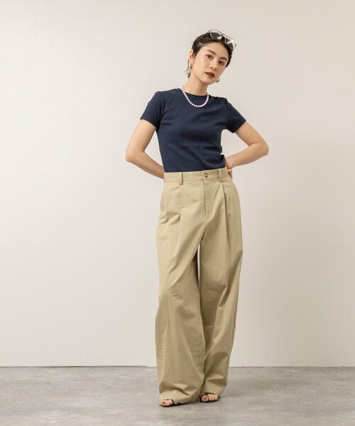 NOLLEY’S（ノーリーズ）の「【MAQWEL/マクウェル】ウォッシャブルCOTTON RIB 半袖Tシャツ（Tシャツ/カットソー・レディース・ベビーピンク/ライトグレー/ネイビー/オフホワイト・FREE）」の5枚目の写真