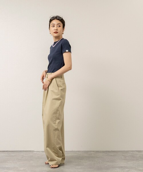 NOLLEY’S（ノーリーズ）の「【MAQWEL/マクウェル】ウォッシャブルCOTTON RIB 半袖Tシャツ（Tシャツ/カットソー・レディース・ベビーピンク/ライトグレー/ネイビー/オフホワイト・FREE）」の6枚目の写真