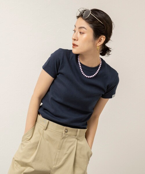 NOLLEY’S（ノーリーズ）の「【MAQWEL/マクウェル】ウォッシャブルCOTTON RIB 半袖Tシャツ（Tシャツ/カットソー・レディース・ベビーピンク/ライトグレー/ネイビー/オフホワイト・FREE）」の9枚目の写真