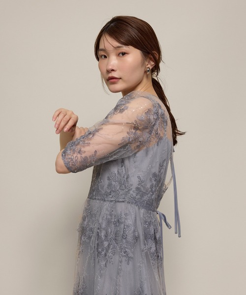 Kana(カナ)の「花柄スパンコールAラインワンピースドレス 結婚式 お呼ばれ オケージョン(ドレス・レディース・ライトグリーン/ブルー系その他/ブラック/イエロー・M/S)」の13枚目の写真
