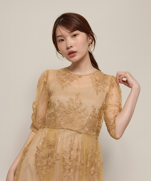 Kana(カナ)の「花柄スパンコールAラインワンピースドレス 結婚式 お呼ばれ オケージョン(ドレス・レディース・ライトグリーン/ブルー系その他/ブラック/イエロー・M/S)」の16枚目の写真