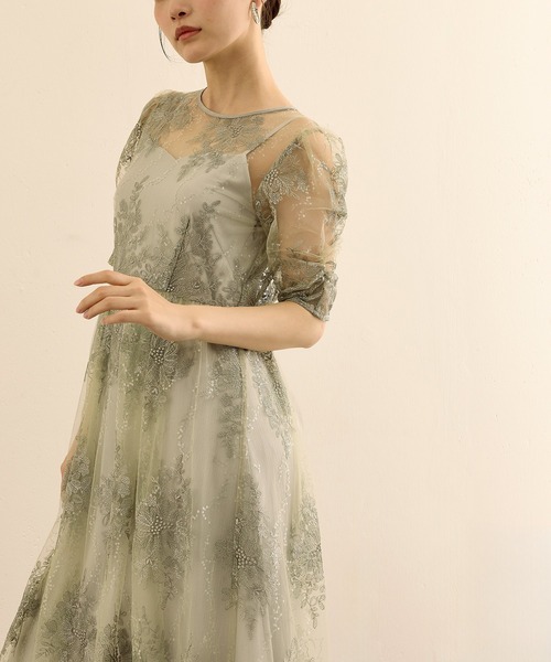 Kana(カナ)の「花柄スパンコールAラインワンピースドレス 結婚式 お呼ばれ オケージョン(ドレス・レディース・ライトグリーン/ブルー系その他/ブラック/イエロー・M/S)」の5枚目の写真