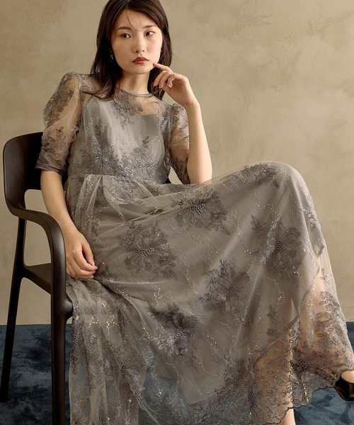 Kana(カナ)の「花柄スパンコールAラインワンピースドレス 結婚式 お呼ばれ オケージョン(ドレス・レディース・ライトグリーン/ブルー系その他/ブラック/イエロー・M/S)」の15枚目の写真