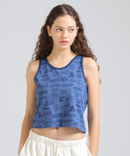 AVIREX(アヴィレックス)の「《直営店限定》RINGER PATCH MOTIF FULL PRINT TANK TOP(タンクトップ・レディース・ネイビー/ライトブラウン・F)」の1枚目の写真