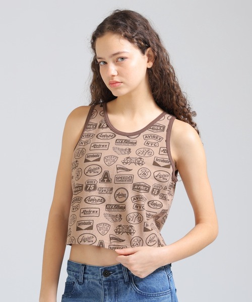 AVIREX(アヴィレックス)の「《直営店限定》RINGER PATCH MOTIF FULL PRINT TANK TOP(タンクトップ・レディース・ネイビー/ライトブラウン・F)」の2枚目の写真