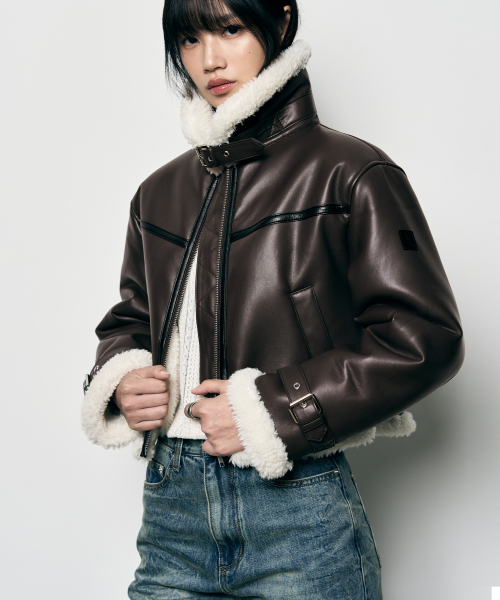 LEATHERY（レザリー）の「オブリークオーバーサイズレザームートンジャケット[BROWN]（ムートンコート・レディース・その他・FREE）」の4枚目の写真