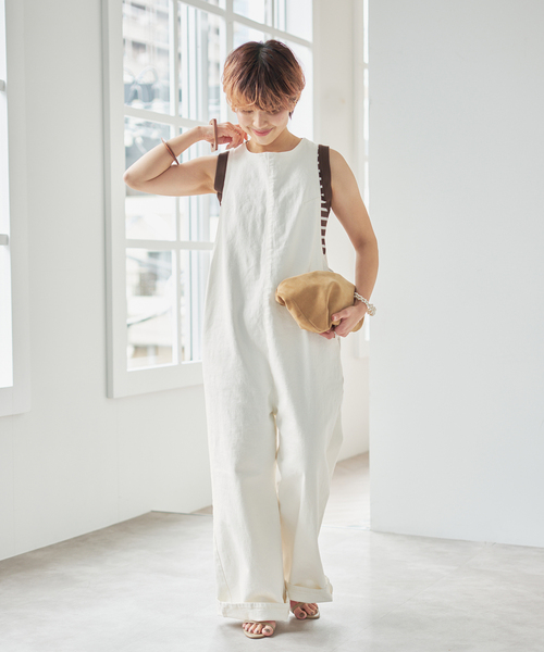 Spick & Span(スピックアンドスパン)の「《追加》SOMETHING / サムシング for Spick & Span 別注 ALLINONE(つなぎ/オールインワン・レディース・アイボリー/ネイビー・SMALL)」の3枚目の写真