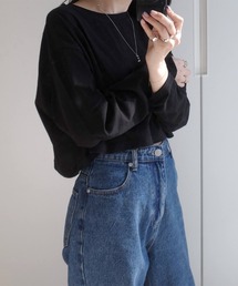 クロップドスタンダードロングTシャツ(eri. select) / ロンT ショート丈 短丈 無地 長袖 シンプル 春服 白T 黒T
