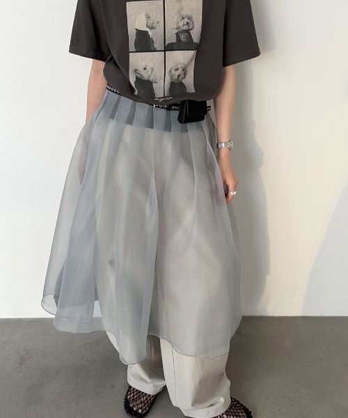 semplice（センプリチェ）の「レイヤード シアー フレア ロングスカート（スカート・レディース・グレー/オフホワイト・F）」の15枚目の写真
