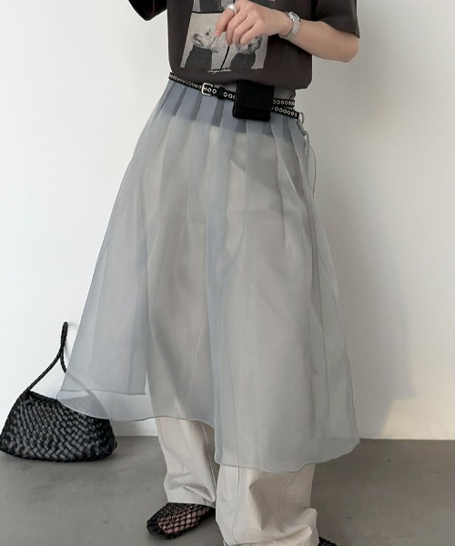 semplice（センプリチェ）の「レイヤード シアー フレア ロングスカート（スカート・レディース・グレー/オフホワイト・F）」の19枚目の写真