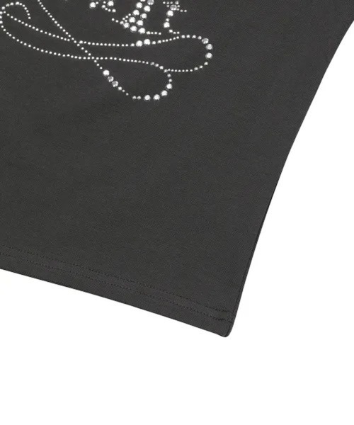 MUCENT(ムセント)の「MUCENT/ラインストーンロゴワンショルダーポイントトップス(Tシャツ/カットソー・レディース・チャコールグレー・FREE)」の5枚目の写真